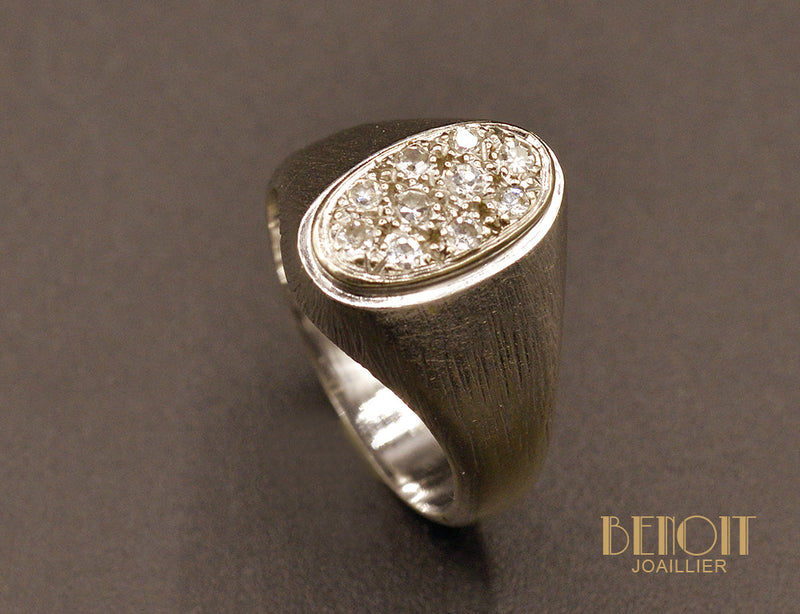Chevalière Diamants et Or Blanc