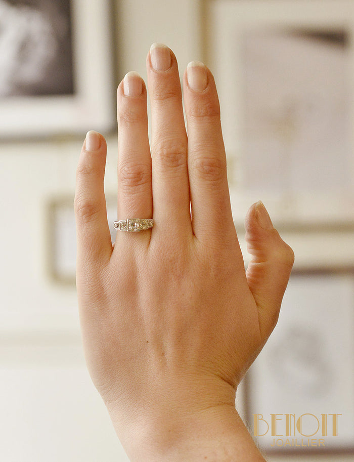 Bague Jarretière En Or Jaune 18K Et Platine - Sertie De Diamants - Taille 57 - Occasion - Réf. MP2631