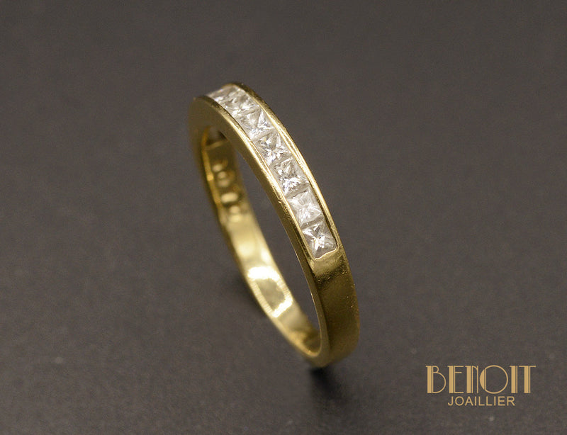 Demi-Alliance en Or Jaune et Diamants Princesse