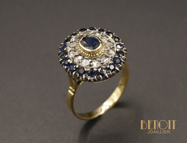 Bague Saphir Double entourage Or jaune