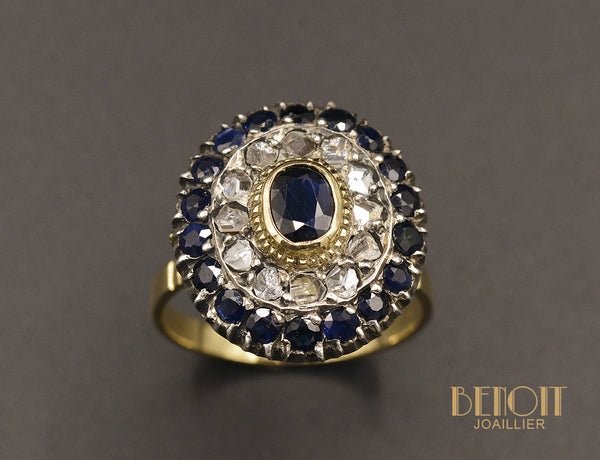 Bague Saphir Double entourage Or jaune