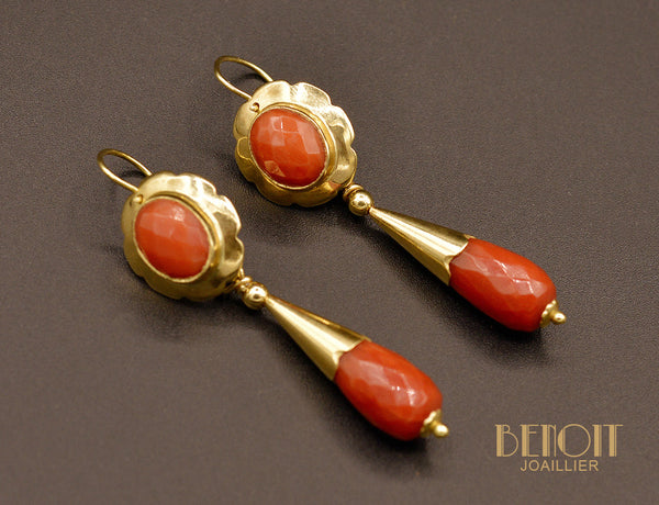 Pendants d'Oreilles Corail et Or