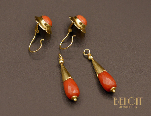 Pendants d'Oreilles Corail et Or