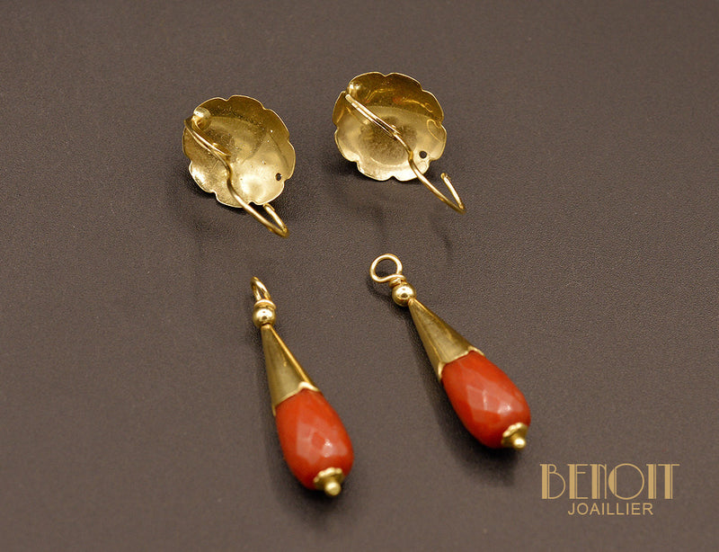 Pendants d'Oreilles Corail et Or