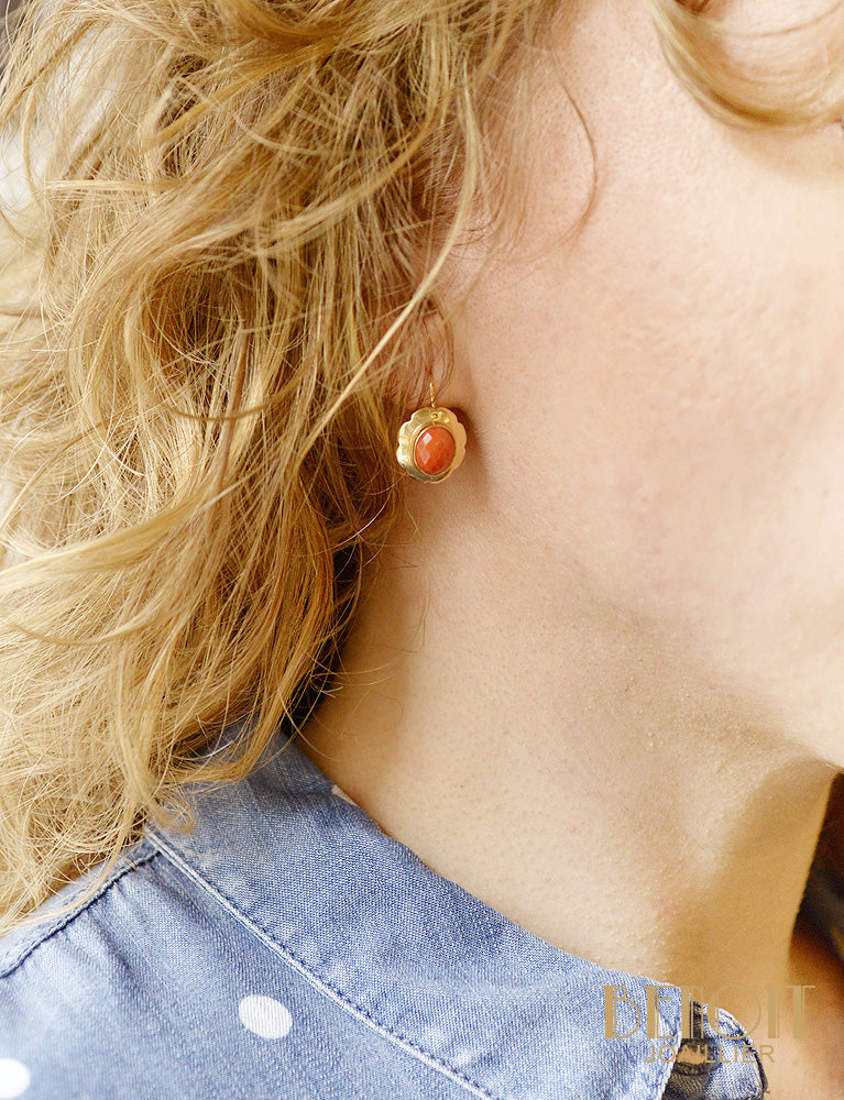 Pendants d'Oreilles Corail et Or