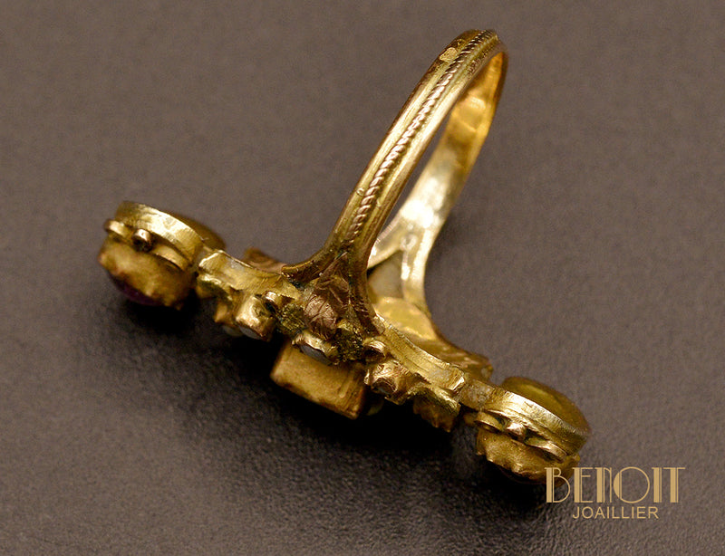 Bague marquise Fin XIXème Rubis et Émeraude