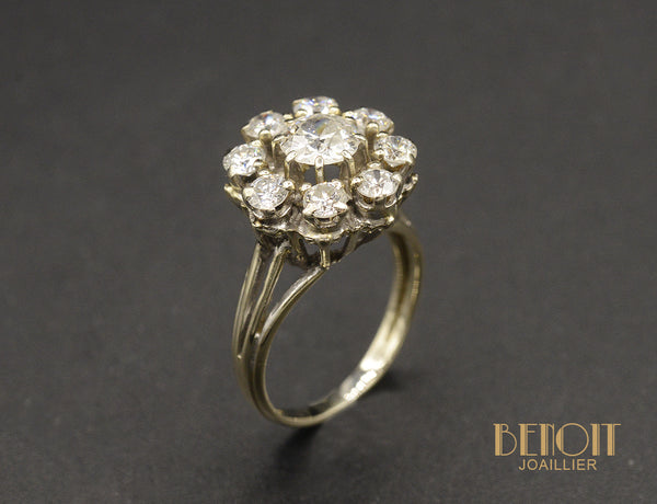 Bague 1950 Style Marguerite Diamants