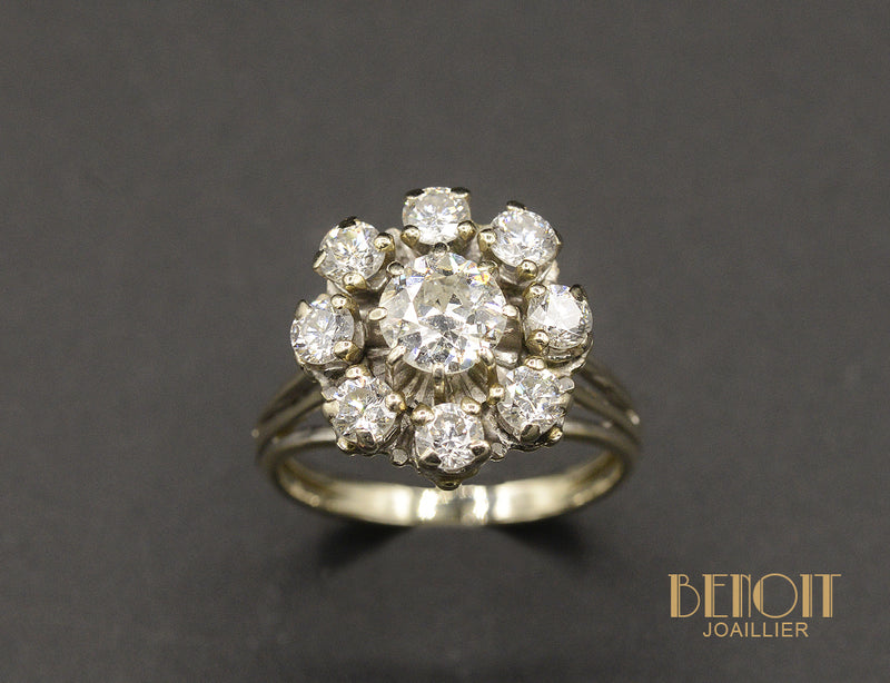 Bague 1950 Style Marguerite Diamants