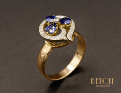 Bague Ancienne Trèfle de Saphirs et Diamants