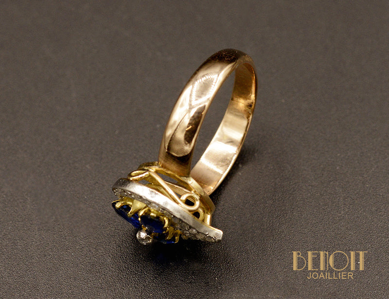 Bague Ancienne Trèfle de Saphirs et Diamants