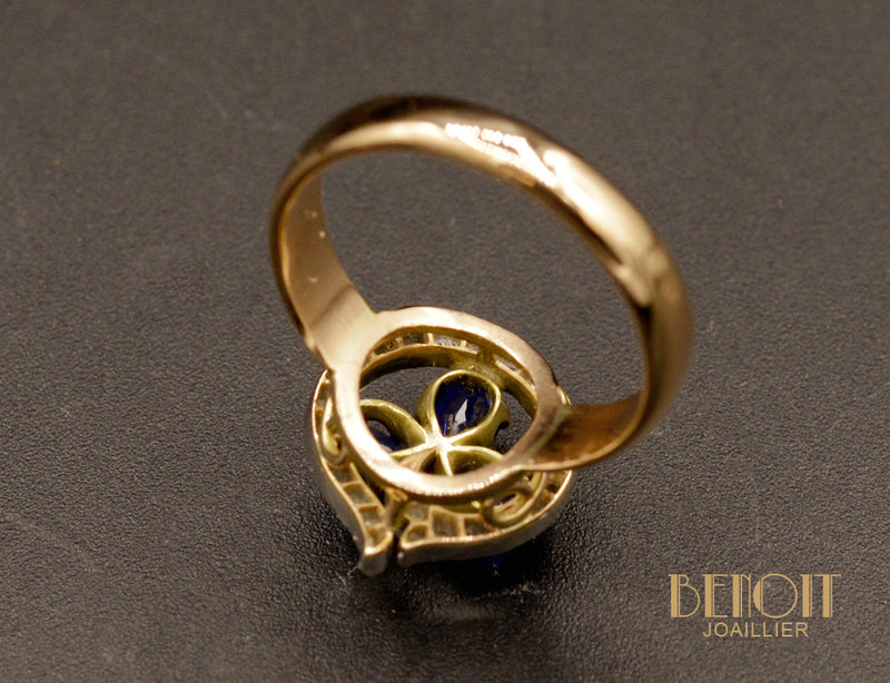 Bague Ancienne Trèfle de Saphirs et Diamants