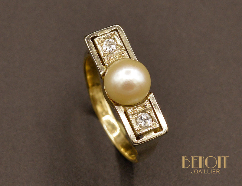 Bague Art Déco, Perle et Diamants