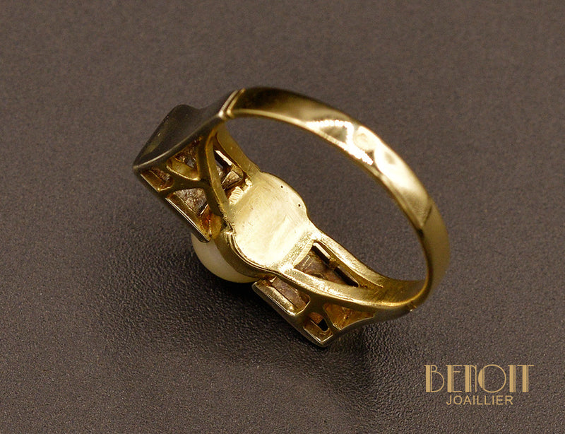 Bague Art Déco, Perle et Diamants