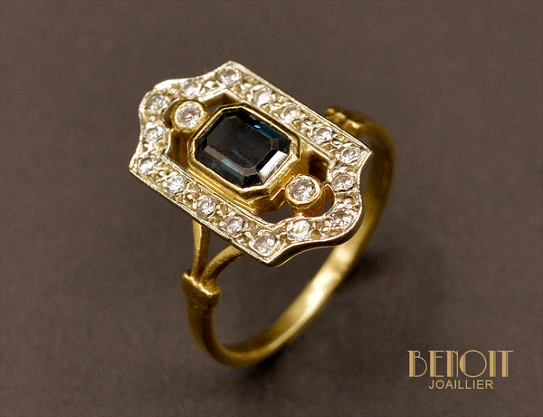 Bague Art Déco Saphir et Diamants