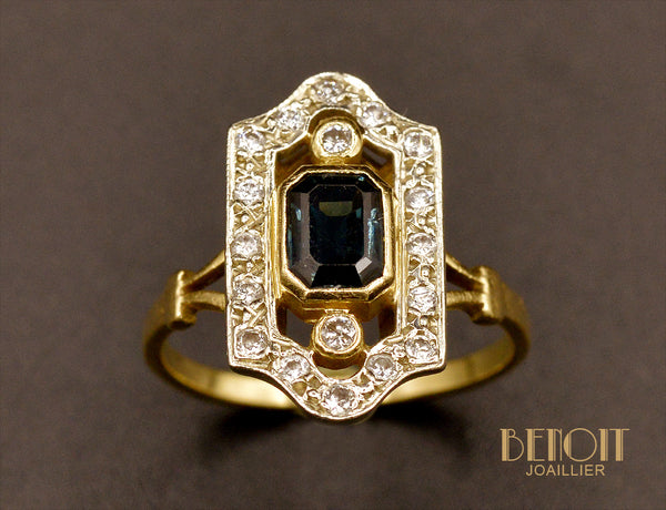 Bague Art Déco Saphir et Diamants