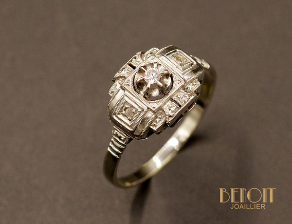 Bague Art Déco Diamants et Or