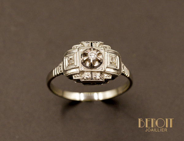 Bague Art Déco Diamants et Or