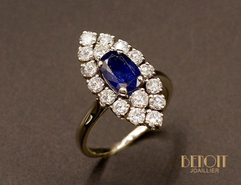 Bague Marquise Saphir et Diamants