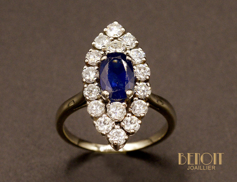 Bague Marquise Saphir et Diamants