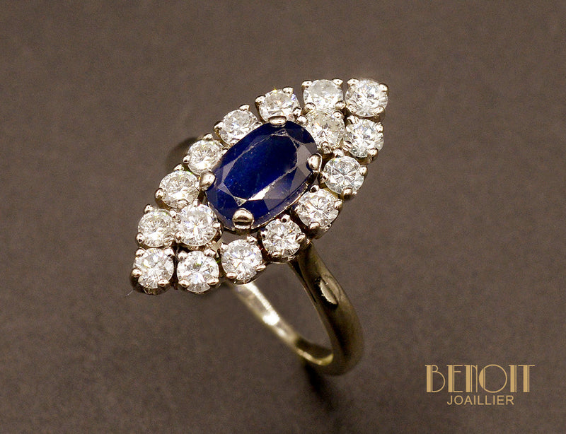 Bague Marquise Saphir et Diamants