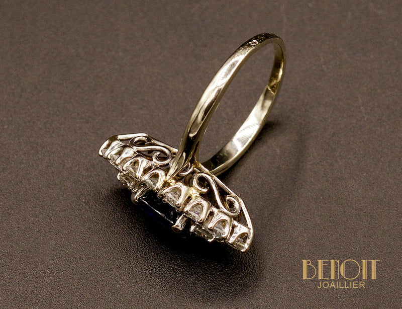 Bague Marquise Saphir et Diamants