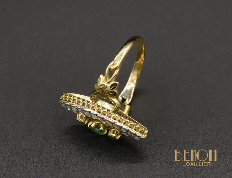 Bague Marquise Émeraude et Diamants