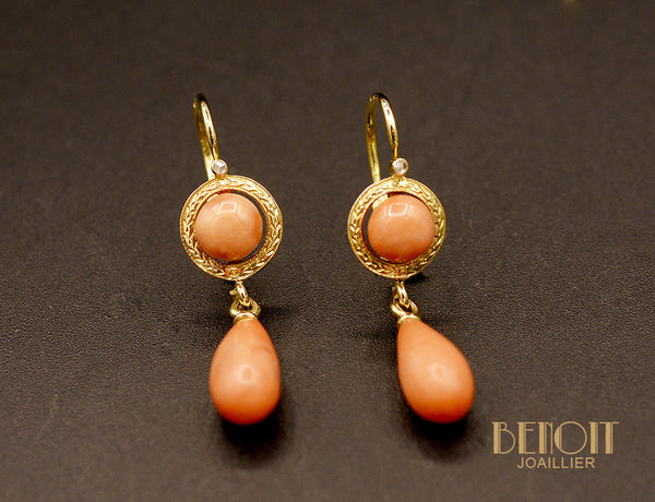 Boucles d'Oreilles Corail Napoléon III