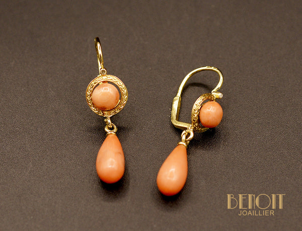 Boucles d'Oreilles Corail Napoléon III