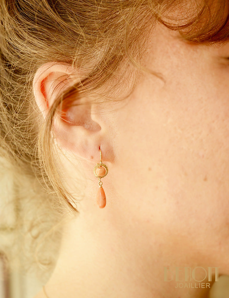 Boucles d'Oreilles Corail Napoléon III