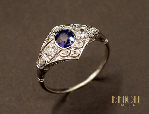 Bague Art Déco Saphir Diamants
