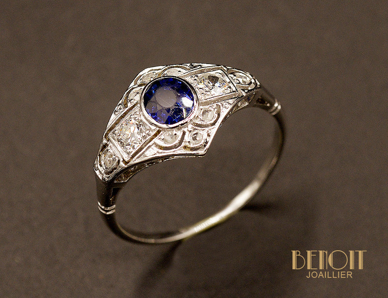 Bague Art Déco Saphir Diamants