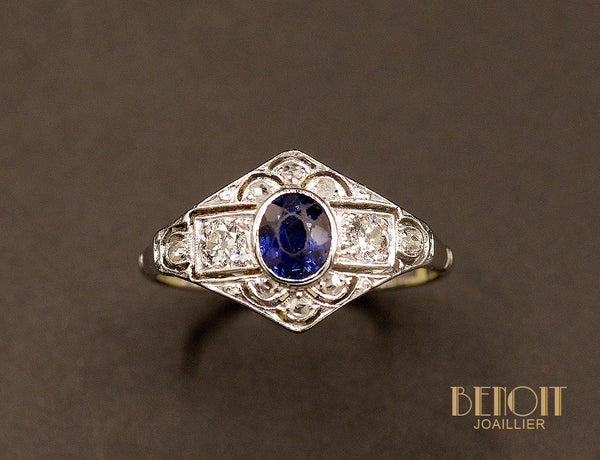 Bague Art Déco Saphir Diamants