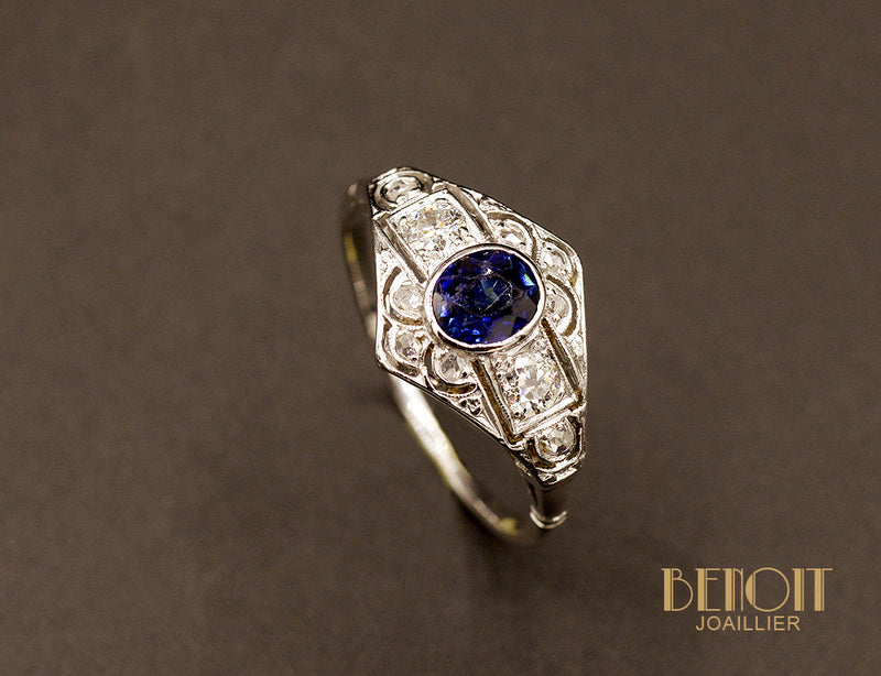 Bague Art Déco Saphir Diamants