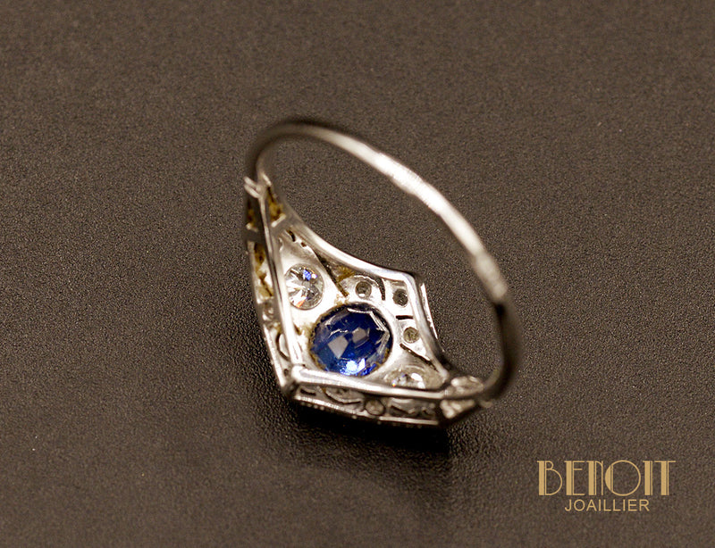 Bague Art Déco Saphir Diamants
