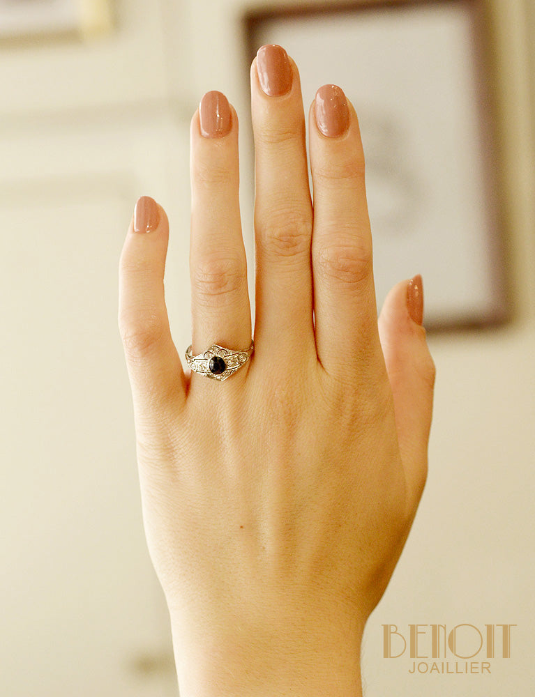 Bague Art Déco Saphir Diamants