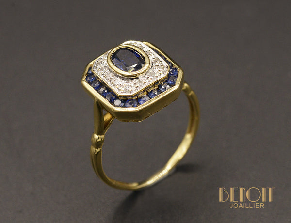 Bague Double entourage Saphirs et Diamants