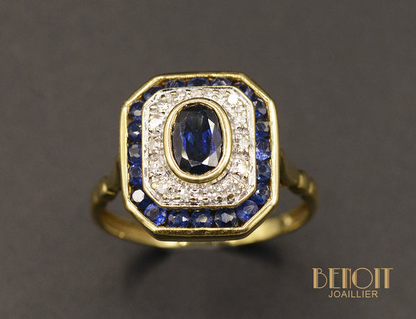 Bague Double entourage Saphirs et Diamants