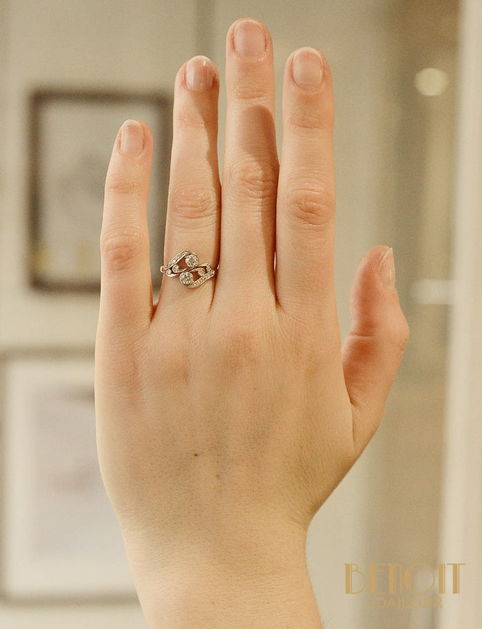 Bague Toi Et Moi Ancienne Belle Epoque - Diamants, Or Blanc Et Platine, Taille 50