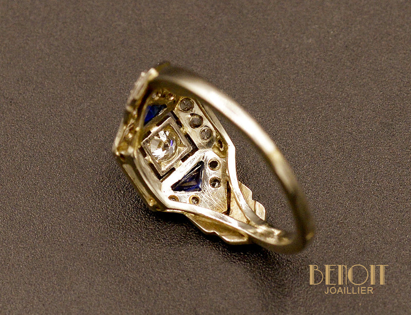 Bague Art Déco Diamants et Saphirs