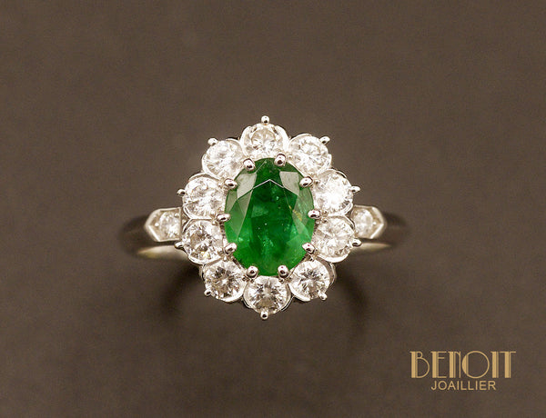 Bague Pompadour Emeraude Diamants