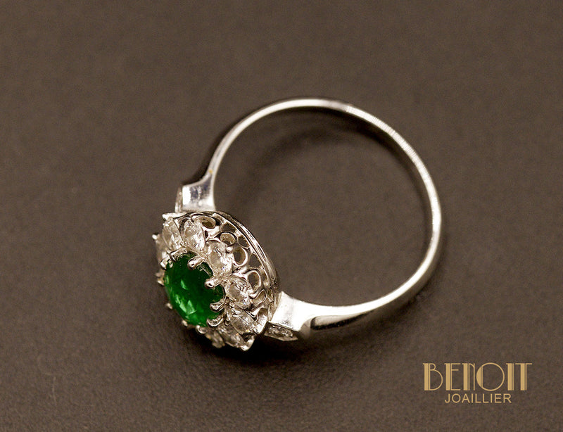 Bague Pompadour Emeraude Diamants