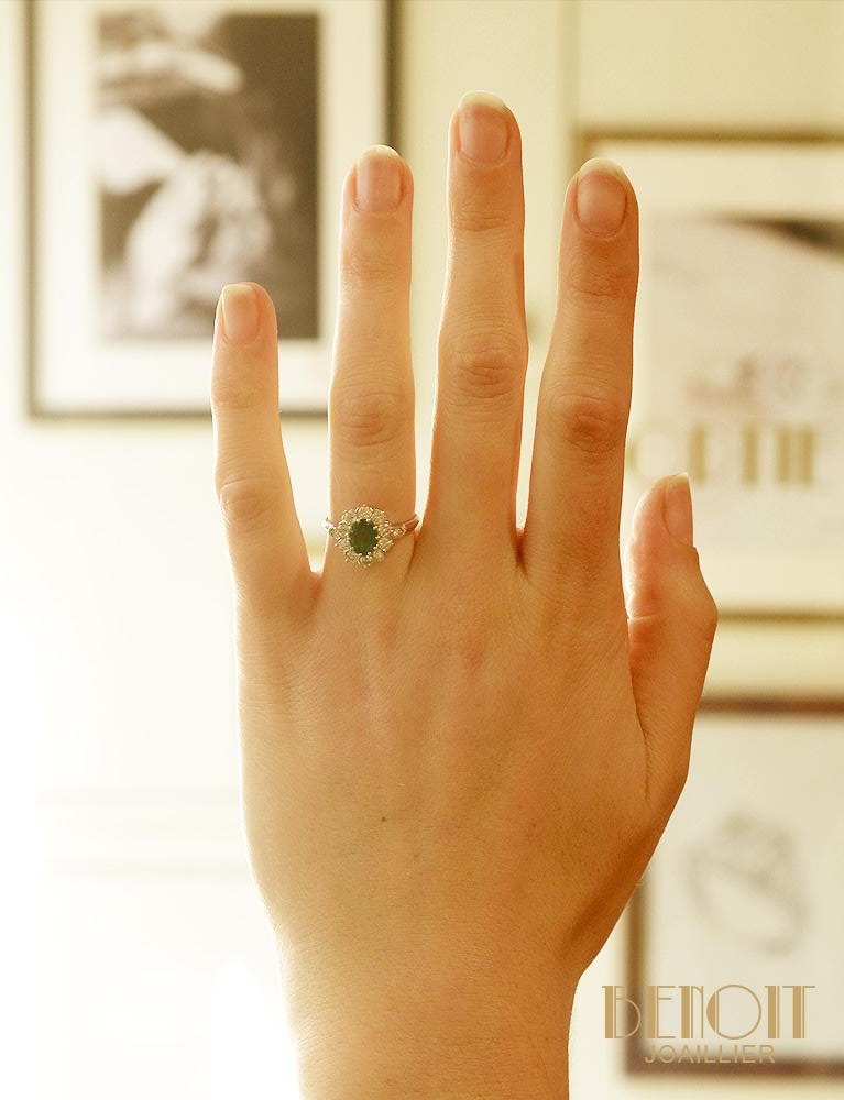Bague Pompadour Emeraude Diamants