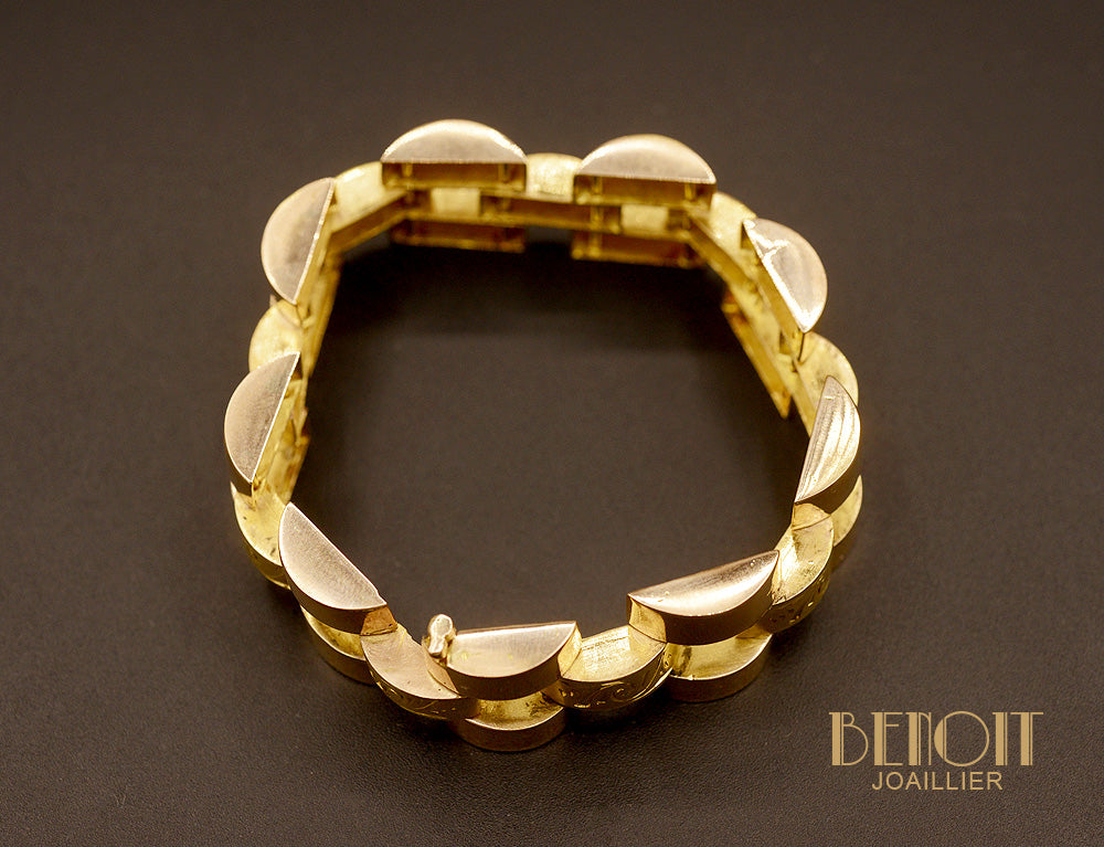Bracelet Or Rouge 585° (14K) – Modèle Bismarck Bicolore – 19 Cm – Neuf Avec étui