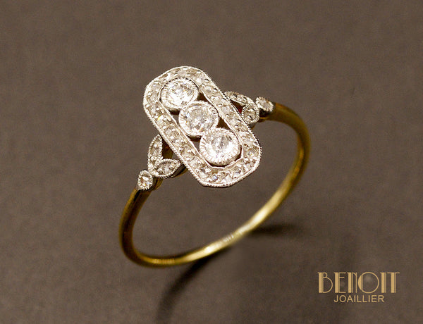 Bague Trio Diamants Art Déco