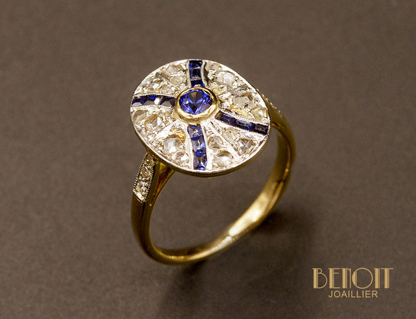 Bague Art Déco Saphirs et Diamants