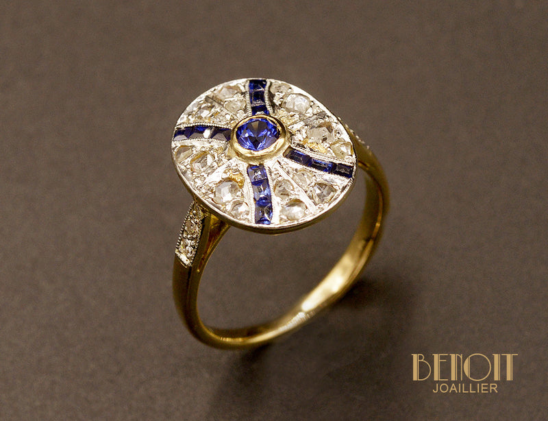 Bague Art Déco Saphirs et Diamants