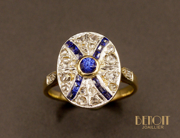 Bague Art Déco Saphirs et Diamants