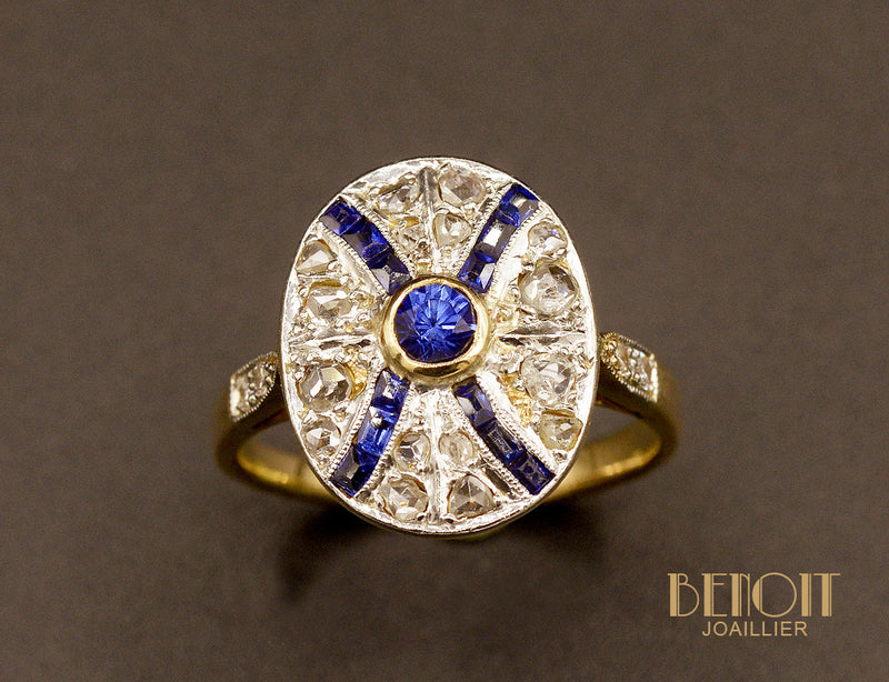 Bague Art Déco Saphirs et Diamants