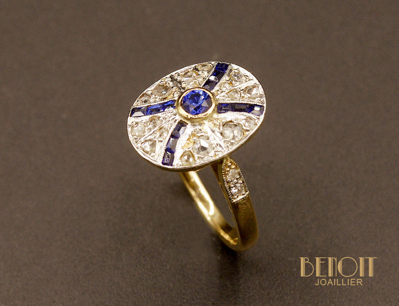 Bague Art Déco Saphirs et Diamants