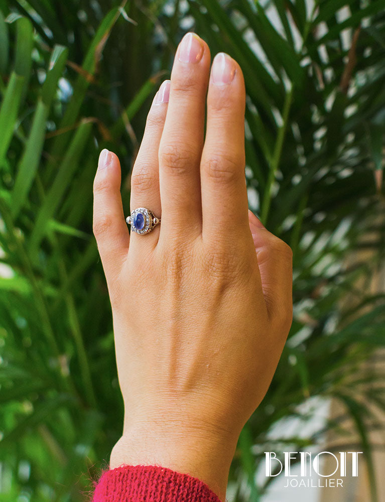 Bague Saphir Cabochon Art Déco Moderniste